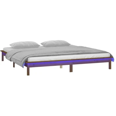 Image of vidaXL LED Bed Frame without Mattress Honey Brown 200x200 cm Solid Wood