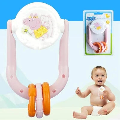 Image of Peppa Plg Pink Rattle Teether Safe, Non Toxic Silicone for Soothing Sore Gums Easy Grip Babies, Engaging Sensory Play, Ideal Girls 3+ Months