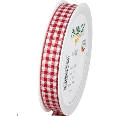 Image of Halbach Seidenbänder Vichy 15mm Red Check Ribbon for Gift Wrapping, Celebration