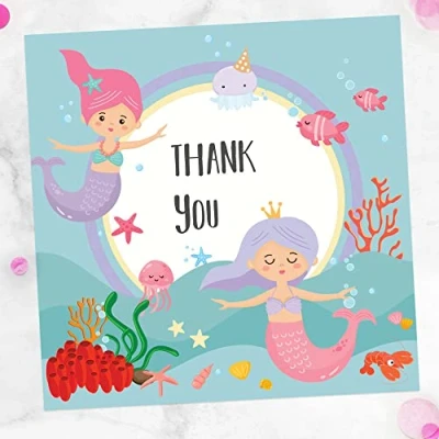 Image of Kids Thank You Cards Mermaid Party Pack of 10 (652)