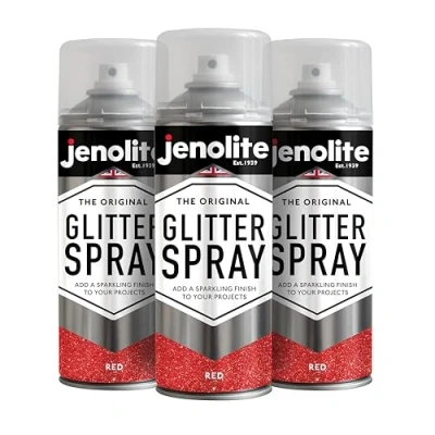 Image of JENOLITE Glitter Spray Paint RED 3 x 400ml Multi Surface Ideal for Artistic Projects : Perfect Picture Frames, Mirrors, Ornaments &amp; Crafting