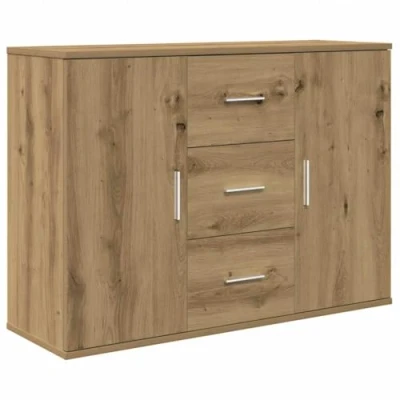 Image of vidaXL wooden sideboard/buffet artisan oak finish, engineered wood 90x29.5x65 cm with storage shelves, timeless look for living room, office, bedroom