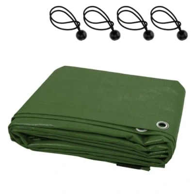 Image of 3 x 4 m Green Tarpaulin Waterproof Furniture Caravan Cover Sheet Multipurpose + Bungee Balls