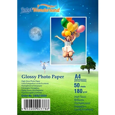 Image of 50 Sheets 180 GSM High Gloss A4 (210 mm x 297 mm) Photo Paper for Inkjet Printers Glossy LW (A4 Sheets)