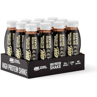 Image of Optimum Nutrition High Protein Shake Bottles, Ready To Drink Post Workout Snack, Low Fat and No Added Sugar, Muscle Growth Support, Chocolate, 12x330ml Packaging may vary