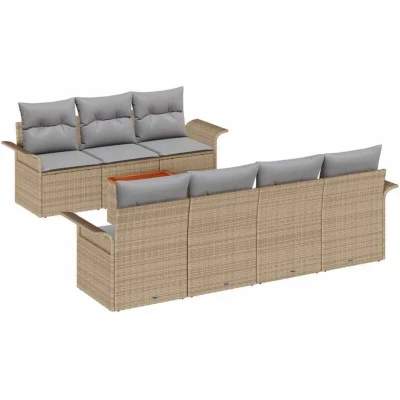 Image of vidaXL 8 Piece Garden Sofa Set with Cushions Beige Poly Rattan Acacia
