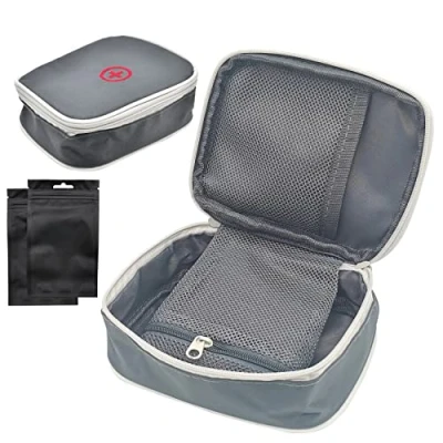 Image of SwirlColor Portable First Aid Pouch Mini Small Pill Organiser Easy Carry Empty Medicine Container with Multi Pocket for Travel 13x10x2cm (Grey)