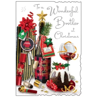 Image of Jonny Javelin Brother Christmas Card Wonderful Festive Food and Drinks Artistic Design Special Finishes Illustrated Insert Leaf Made in the UK