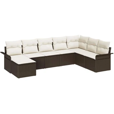 Image of vidaXL 8 Piece Garden Sofa Set with Cushions Brown Poly Rattan