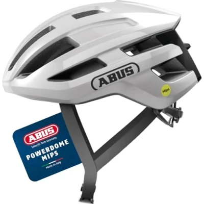 Image of ABUS PowerDome MIPS road bike helmet lightweight with clever ventilation system and impact protection Made in Italy for men women white, size S