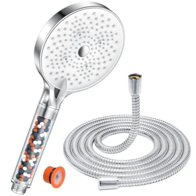 Image of Shower Head and Hose with 1.6M Hose，YEAUPE PRO Powerul Filter Heads Low Pressure Water Softener Head, Large Universal Electric for Hard Water,White