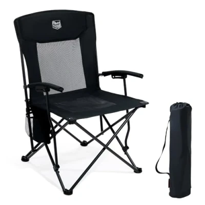 Image of TIMBER RIDGE Folding Camping Chair for Adults Heavy Duty, Beach 150kg Oversized with High Back &amp; Mesh Outdoor Comfy, Portable Festival Fishing Garden Picnic Dining, Black