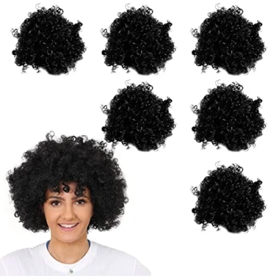 Image of Black Afro Wig Fancy Dress Accessory Funky Large Curly Hair 70&#039;s Disco Clown Mens Ladies Perfect for Events Pack Of 6