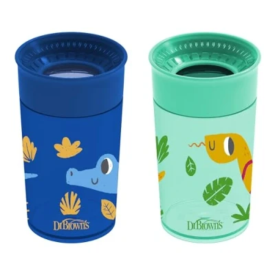 Image of Dr. Brown&#039;s Milestones Cheers360 Cup, Blue &amp; Green, 10 oz, 2 PK