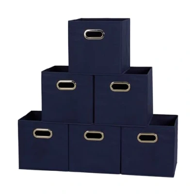 Image of Household Essentials 81 1 Foldable Fabric Storage Bins Set of 6 Cubby Cubes with Handles Navy Blue, lbs