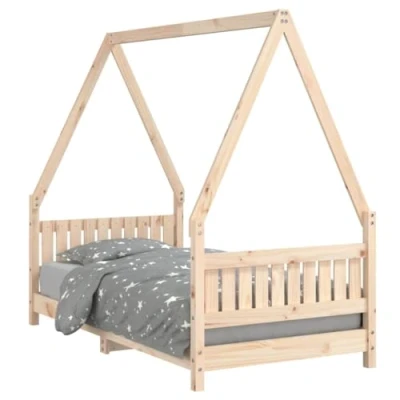 Image of vidaXL Solid Wood Pine Kids Bed Frame 80x160 cm with Sturdy Slats, Functional Headboard and Footboard in Brown