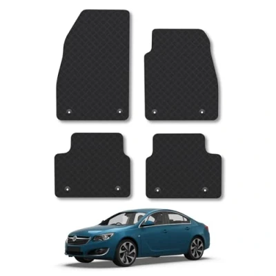 Image of Rubber Car Mats Compatible with Vauxhall Insignia (2013 2017) Tailored Fit Floor Set Accessory Black Custom 4 Pieces Clips Anti Slip Backing, Heavy Duty &amp; Waterproof
