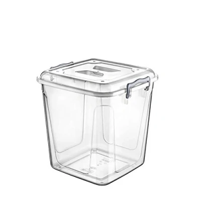 Image of Clear Plastic Storage Box with Lid Kitchen Pantry Food Pasta Flour Cereal Stackable Container Tub (40 Litre)