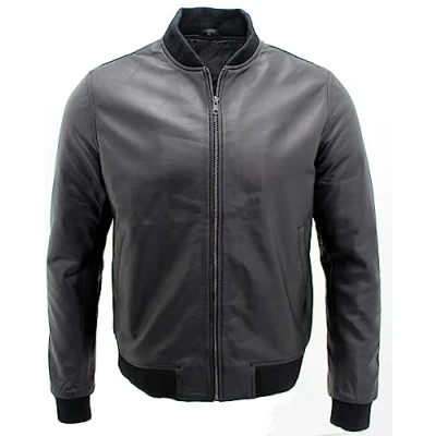 Image of Infinity Men&#039;s Retro Black Varsity 100% Nappa Leather Bomber Jacket XS