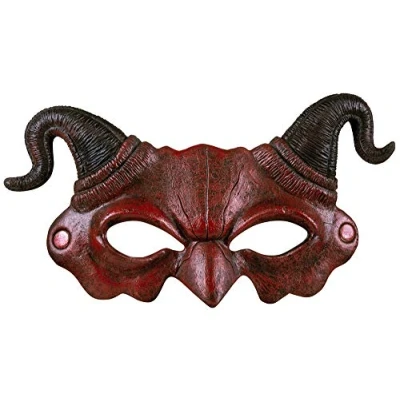 Image of Boland Demon Foam Half Mask Red Skeleton Skull with Curved Horns Comfortable Adult for Halloween, Carnival, and Themed Parties One Size