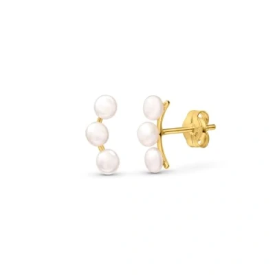 Image of Amberta Allure Women 9ct Gold Climber Earrings: Ear Crawlers with Pearls
