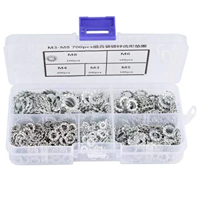 Image of 700pcs Tooth Lock Washers Galvanized Serrated Washer External Toothed Assortment Set Fastening Tool M3/M4/M5/M6/M8
