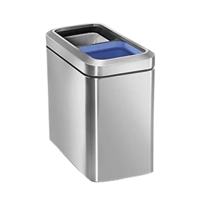 Image of simplehuman CW1470 20L (10/10) Slim Open Recycling Office Business Commercial Bin with Recycle Indicator, Inner Buckets, Fingerprint proof, Brushed Stainless Steel