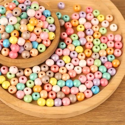 Image of HERZWILD 500 Pieces Wooden Beads Colourful Craft for DIY Jewellery Making (