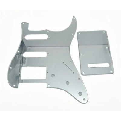 Image of KAISH 11 Hole ST/Strat Style Pickguard HSS Pick Guard with ST Back Plate Tremolo Trem Cover for USA/Mexico Stratocaster/Strat Silver Mirror 1 Ply