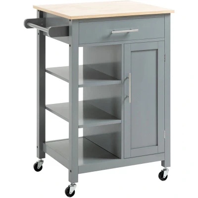 Image of HOMCOM Compact Kitchen Trolley Utility Cart on Wheels with Open Shelf &amp; Storage Drawer for Dining Room, Kitchen, Grey