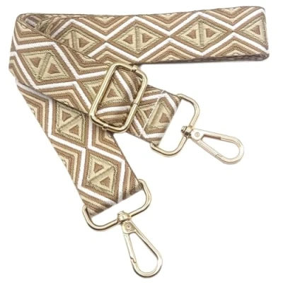 Image of Adjustable Shoulder Strap for Bags Gold Thread Khaki, Bag Straps Changing, Wide with Carabiner Gold, 80 130 cm Carry Women Strap, Handbag, 3.8 cm, 1201