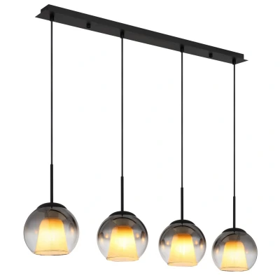 Image of Barry Bar Pendant Ceiling Light Matt Black Balls Smoke Glass Shade 4x E27