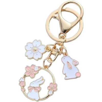 Image of EACTEL Cartoon Sakura Rabbit Keychain For Girls Women Flower Bunny Pendant Lobster clasp Keyring Backpack Charm Car Key Chain Gift Accessories