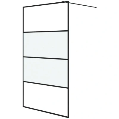 Image of vidaXL Walk in Shower Wall Black 115x195 cm Half Frosted ESG Glass