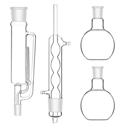 Image of stonylab Borosilicate Glass Soxhlet Extraction Apparatus Set, 50/42 Extractor and Allihn Condenser with Two 500ml 24/29 Flat Bottom Flasks