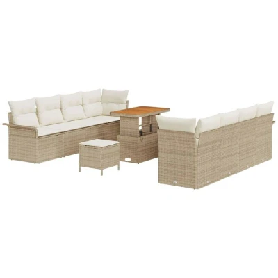 Image of vidaXL 11 Piece Garden Sofa Set with Cushions Beige Poly Rattan Acacia