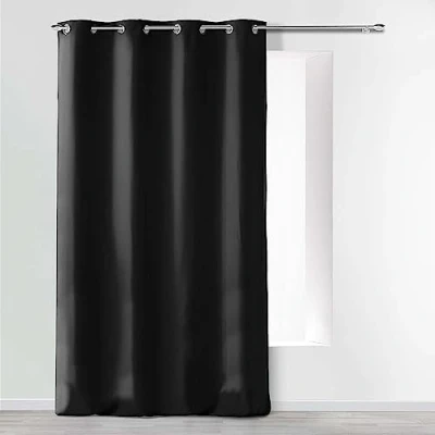 Image of Douceur d&#039;Intérieur Absolu Microfibre Curtain with Eyelets, Plain, polyester, Black, 140 cm x 260