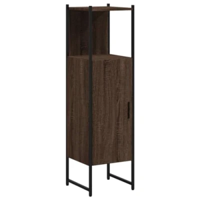 Image of vidaXL Bathroom Cabinet in Brown Oak Engineered Wood and Powder Coated Steel with Space Efficient Design, 33x33x120.5 cm