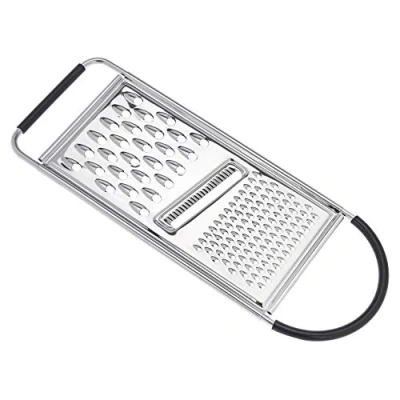 Image of Amazon Basics Rectangular Stainless Steel Flat Cheese and Vegetable Grater with Non Slip Handle Base, Dishwasher Safe, Silver &amp; Black (Previously AmazonCommercial brand)