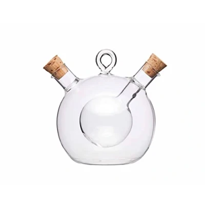 Image of KitchenCraft World of Flavours 2 in 1 Round Olive Oil Dispenser and Vinegar Bottle Clear Glass, 8.5 x 12 10.5 cm
