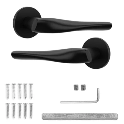 Image of Decoranddecor Black Door Handles Internal Aluminium Matt Handle Sets for Wooden Interior Doors Bedrooms &amp; Bathroom Nanda Range