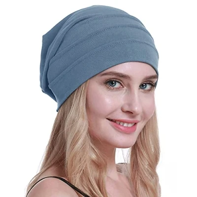 Image of osvyo Cotton Chemo Hats Soft Caps Cancer Headwear for Women Hair Loss Sealed Packaging, Cerulean Blue, One Size