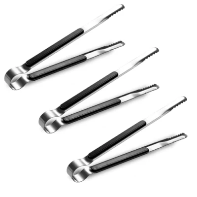 Image of Stainless Steel Kitchen Tongs Cooking Utensils, with Non Slip Easy Grip Handle for Cooking, Baking, Grilling, BBQ (3 Pcs Black)