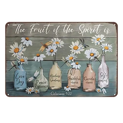 Image of Aenaon Dragonfly and Flower Retro Metal Tin Sign The Fruit of Spirit Home Bar Patio Cave Wall Vintage Decor Novelty 8x12 Inches
