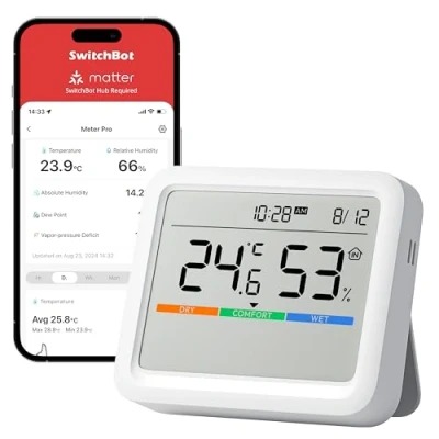 Image of SwitchBot Weather Stations Wireless, Thermometer&amp; Temperature Humidity Monitor, Forecast with Date, Hub Required, Free Data Storage Export