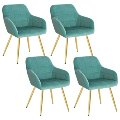 Image of WOLTU Dining Chairs set of 4 Turquoise/Golden Velvet,Kitchen Living Room Reception with Padded Seat,BH232ts