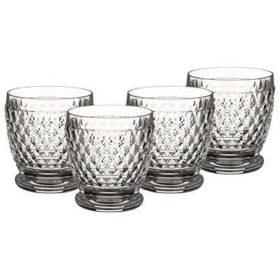 Image of Villeroy &amp; Boch Boston Tumblers, Set of 4, 330 ml, Drinking Glasses with Facet Pattern, Crystal Glass Cups for Hot and Cold Drinks, Dishwasher Safe, Clear