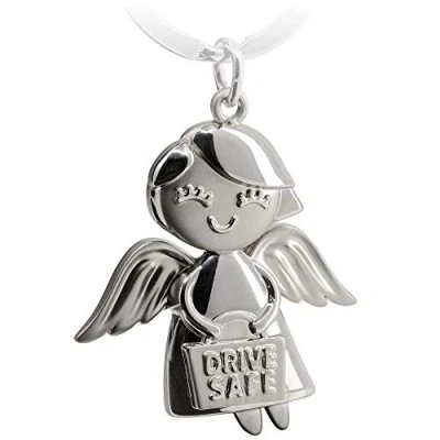 Image of FABACH Emmy Guardian Angel Keyring with Engraving Drive Safe Cute Pendant Made of Metal Gift Lucky Charm Car Driving Licence Carefully Keyring, silver (Silver) FB_EMMY_S