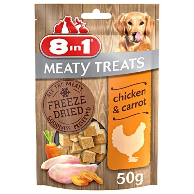 Image of 8in1 Meaty Treats, freeze dried snacks for dogs with chicken and carrot, grain free, no sugar, 50g
