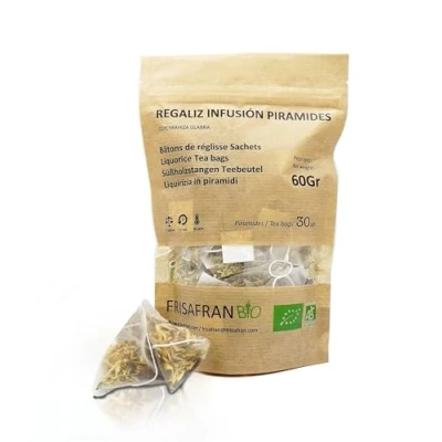 Image of FRISAFRAN Stick liquorice Infusion Pyramid 30Uds 60g Tea Organic paloduz Natural infusions Directly from The Producer Grown in Navarra